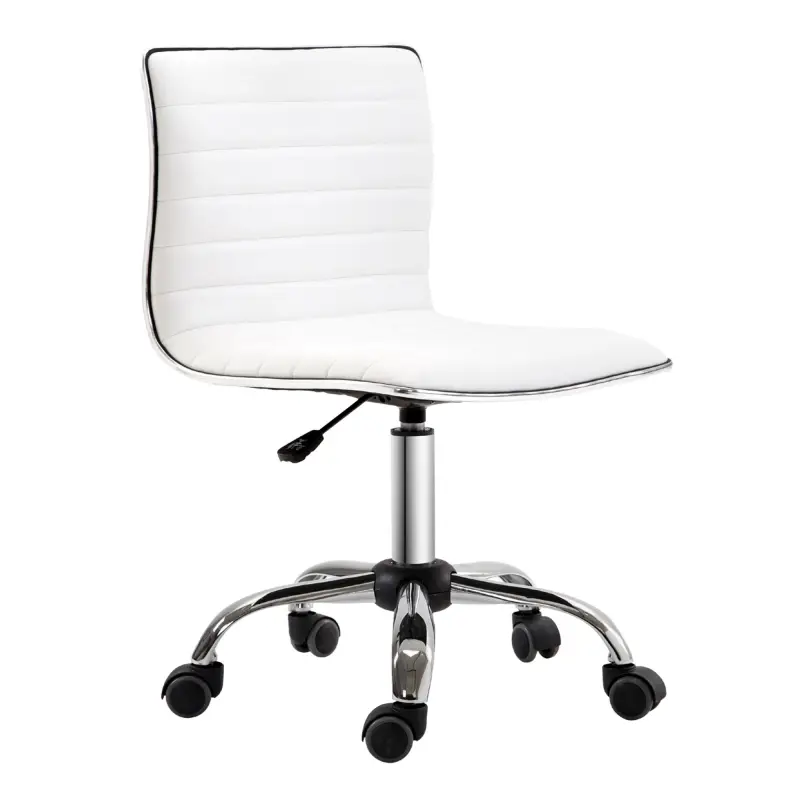 Silla de Escritorio sin Brazos Giratoria con Altura Ajustable Silla para Estudio Tapizada en PU Carga 120 kg Blanco
