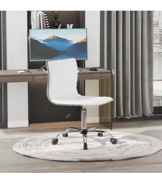 Silla de Escritorio sin Brazos Giratoria con Altura Ajustable Silla para Estudio Tapizada en PU Carga 120 kg Blanco