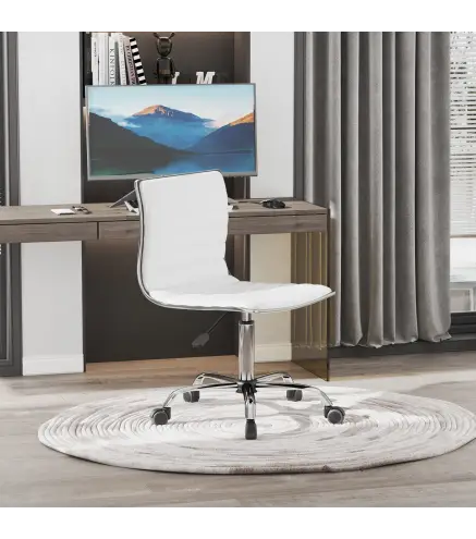 Silla de Escritorio sin Brazos Giratoria con Altura Ajustable Silla para Estudio Tapizada en PU Carga 120 kg Blanco