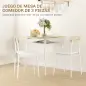 Conjunto de Mesa y Sillas de Comedor de 3 Piezas con Estante Abierto Estructura de Acero Blanco y Roble