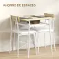 Conjunto de Mesa y Sillas de Comedor de 3 Piezas con Estante Abierto Estructura de Acero Blanco y Roble