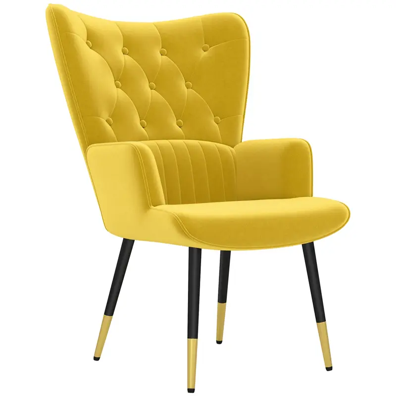 Butaca de Salón Sillón Individual Tapizado en Terciopelo con Respaldo Alto Estilo Moderno 68x72x103 cm Amarillo Butaca de Salón Sillón Individual Tapizado en Terciopelo con Respaldo Alto Estilo Moderno 68x72x103 cm Amarillo
