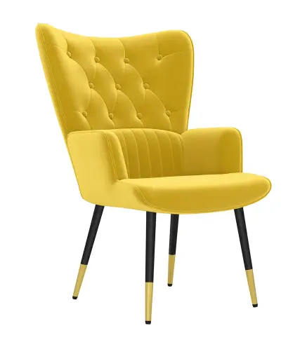 Butaca de Salón Sillón Individual Tapizado en Terciopelo con Respaldo Alto Estilo Moderno 68x72x103 cm Amarillo