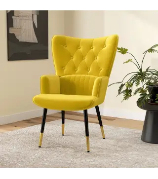 Butaca de Salón Sillón Individual Tapizado en Terciopelo con Respaldo Alto Estilo Moderno 68x72x103 cm Amarillo