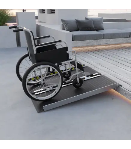 Rampa para Sillas de Ruedas Plegable de Aleación de Aluminio 91 cm con Adhesivos Reflectantes Carga 272 kg Negro