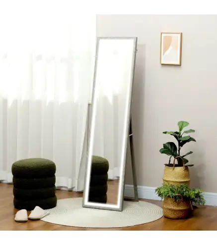 Espejo de Cuerpo Entero con Luz LED 160x40 cm con Iluminación de 3 Colores Táctil Inteligente Función de Memoria Gris