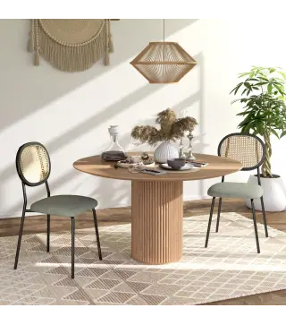 Pack de 2 Sillas de Comedor con Respaldo de Ratán Sintético y Marco de Acero para Salón 44x54x87 cm Verde Oscuro y Negro