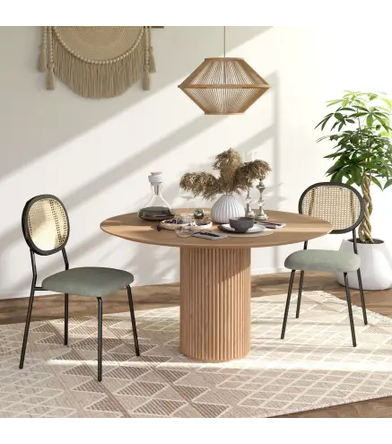 Pack de 2 Sillas de Comedor con Respaldo de Ratán Sintético y Marco de Acero para Salón 44x54x87 cm Verde Oscuro y Negro