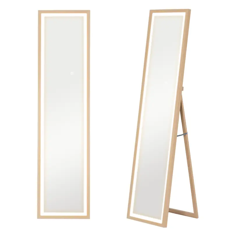 Espejo de Cuerpo Entero con Luz LED 160x40 cm con Iluminación de 3 Colores Táctil Inteligente Función de Memoria Roble