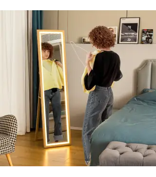 Espejo de Cuerpo Entero con Luz LED 160x40 cm con Iluminación de 3 Colores Táctil Inteligente Función de Memoria Roble