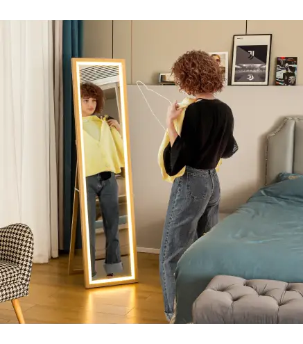 Espejo de Cuerpo Entero con Luz LED 160x40 cm con Iluminación de 3 Colores Táctil Inteligente Función de Memoria Roble
