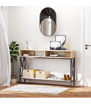 Mueble para Recibidor con 2 Compartimientos y Estante Consola para Recibidor Entrada Pasillo 120x23,5x75cm Roble y Negro