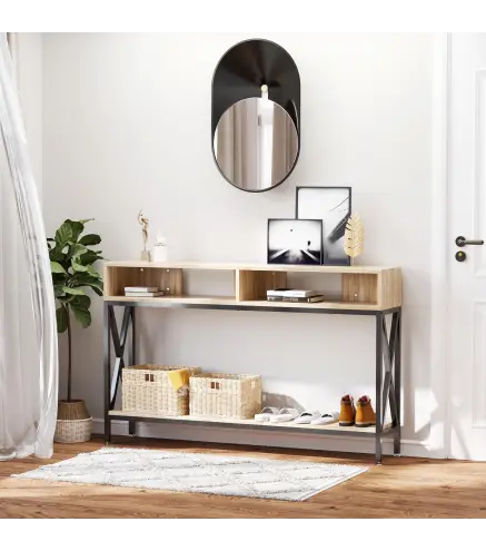 Mueble para Recibidor con 2 Compartimientos y Estante Consola para Recibidor Entrada Pasillo 120x23,5x75cm Roble y Negro