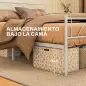 Cama Doble 135x190 cm Estructura Metálica con Cabecero Somier Altura 28 cm Espacio de Almacenamiento Carga 330 kg Blanco
