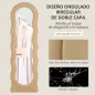 Espejo de Cuerpo Entero 160x50 cm Diseño Ondulado Marco con Tela de Terciopelo para Salón Dormitorio Beige