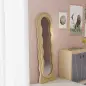 Espejo de Cuerpo Entero 160x50 cm Diseño Ondulado Marco con Tela de Terciopelo para Salón Dormitorio Beige
