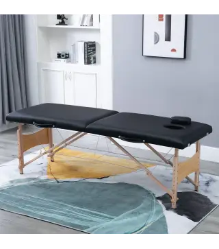 Camilla de Masaje Plegable con Marco de Madera con Altura Regulable y Bolsa de Transporte 186x60x58-81 cm Negro