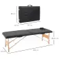 Camilla de Masaje Plegable con Marco de Madera con Altura Regulable y Bolsa de Transporte 186x60x58-81 cm Negro