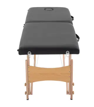 Camilla de Masaje Plegable con Marco de Madera con Altura Regulable y Bolsa de Transporte 186x60x58-81 cm Negro