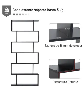 Estantería para Libros Moderna Librería con 6 Estantes para Comedor Salón Estudio 80x23x192 cm Negro