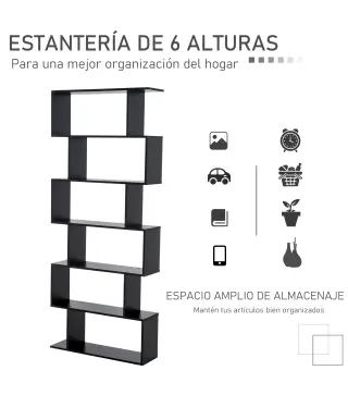 Estantería para Libros Moderna Librería con 6 Estantes para Comedor Salón Estudio 80x23x192 cm Negro