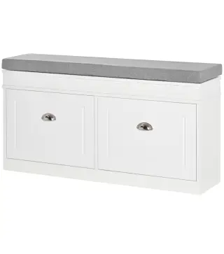 Banco Zapatero Banco de Almacenamiento para 8 Pares de Zapatos con 2 Cajones Estantes Ajustables 104x24x55 cm Blanco