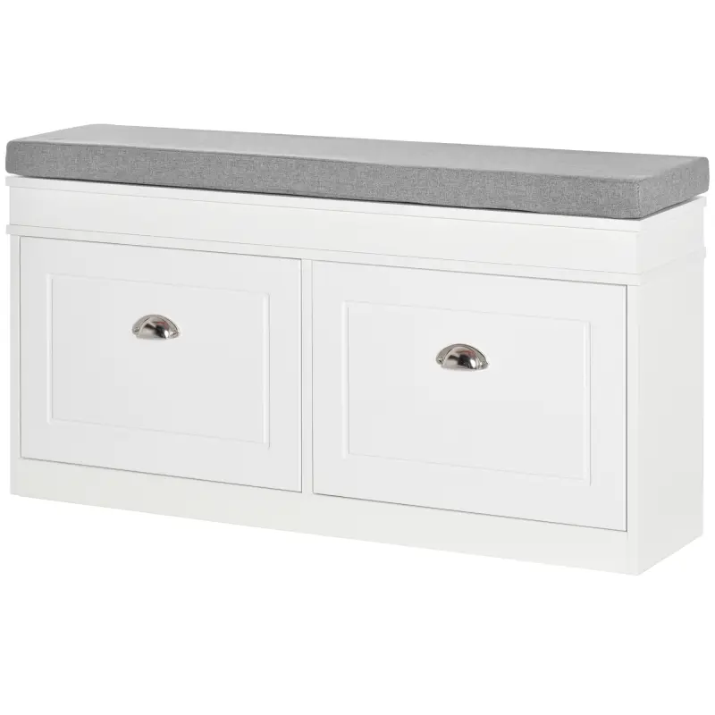 Banco Zapatero Banco de Almacenamiento para 8 Pares de Zapatos con 2 Cajones Estantes Ajustables 104x24x55 cm Blanco