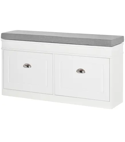 Banco Zapatero Banco de Almacenamiento para 8 Pares de Zapatos con 2 Cajones Estantes Ajustables 104x24x55 cm Blanco