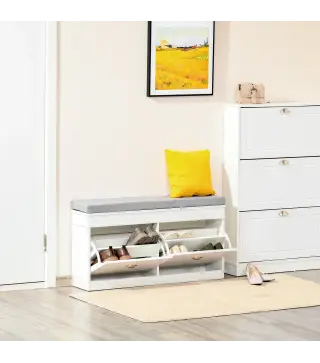 Banco Zapatero Banco de Almacenamiento para 8 Pares de Zapatos con 2 Cajones Estantes Ajustables 104x24x55 cm Blanco