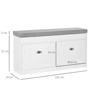 Banco Zapatero Banco de Almacenamiento para 8 Pares de Zapatos con 2 Cajones Estantes Ajustables 104x24x55 cm Blanco