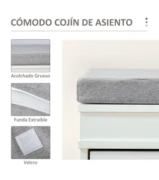 Banco Zapatero Banco de Almacenamiento para 8 Pares de Zapatos con 2 Cajones Estantes Ajustables 104x24x55 cm Blanco