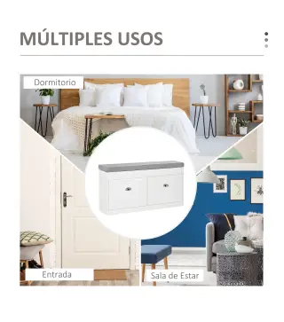 Banco Zapatero Banco de Almacenamiento para 8 Pares de Zapatos con 2 Cajones Estantes Ajustables 104x24x55 cm Blanco