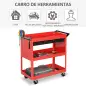 Carro de Taller Carro de Herramientas con 3 Bandejas y Cajón Ruedas con Frenos Asa Lateral Panel Lateral Perforado Rojo