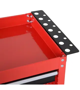 Carro de Taller Carro de Herramientas con 3 Bandejas y Cajón Ruedas con Frenos Asa Lateral Panel Lateral Perforado Rojo