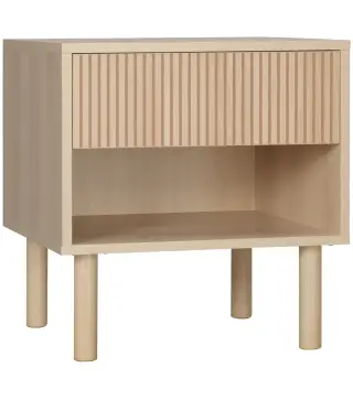 Mesita de Noche Mesilla de Noche con Cajón y Estante Abierto Estilo Moderno para Dormitorio 47x47x50 cm Madera Natural