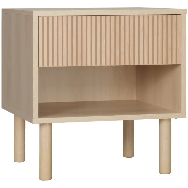 Mesita de Noche Mesilla de Noche con Cajón y Estante Abierto Estilo Moderno para Dormitorio 47x47x50 cm Madera Natural