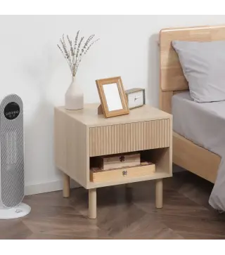 Mesita de Noche Mesilla de Noche con Cajón y Estante Abierto Estilo Moderno para Dormitorio 47x47x50 cm Madera Natural