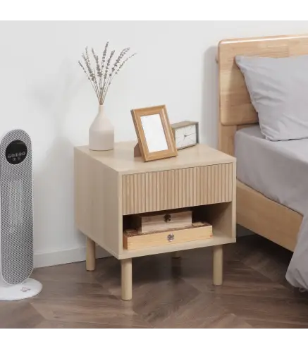 Mesita de Noche Mesilla de Noche con Cajón y Estante Abierto Estilo Moderno para Dormitorio 47x47x50 cm Madera Natural