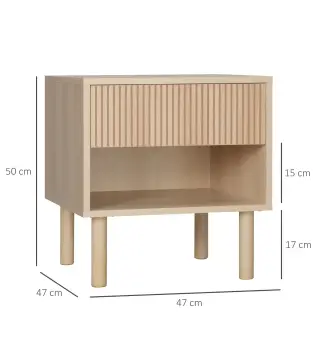 Mesita de Noche Mesilla de Noche con Cajón y Estante Abierto Estilo Moderno para Dormitorio 47x47x50 cm Madera Natural