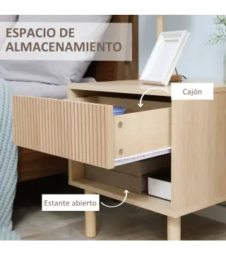 Mesita de Noche Mesilla de Noche con Cajón y Estante Abierto Estilo Moderno para Dormitorio 47x47x50 cm Madera Natural