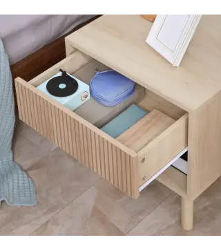 Mesita de Noche Mesilla de Noche con Cajón y Estante Abierto Estilo Moderno para Dormitorio 47x47x50 cm Madera Natural