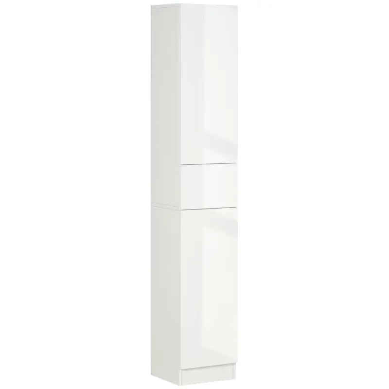 Columna de Baño con 1 Cajón y 5 Estantes Abiertos Mueble Auxiliar de Baño Estilo Moderno 30x28x170 cm Blanco