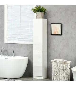 Columna de Baño con 1 Cajón y 5 Estantes Abiertos Mueble Auxiliar de Baño Estilo Moderno 30x28x170 cm Blanco