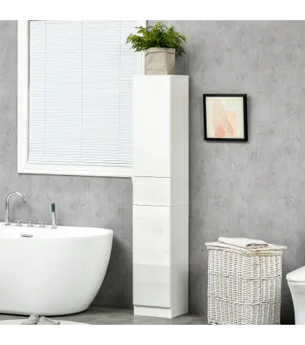 Columna de Baño con 1 Cajón y 5 Estantes Abiertos Mueble Auxiliar de Baño Estilo Moderno 30x28x170 cm Blanco