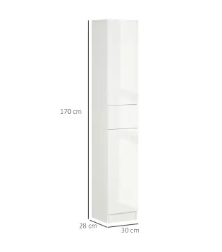 Columna de Baño con 1 Cajón y 5 Estantes Abiertos Mueble Auxiliar de Baño Estilo Moderno 30x28x170 cm Blanco