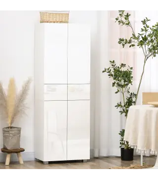 Aparador Alacena de Cocina Mueble Auxiliar con 4 Puertas 2 Cajones y Estantes Ajustables 60x35x170 cm Blanco