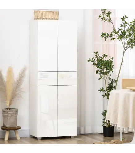 Aparador Alacena de Cocina Mueble Auxiliar con 4 Puertas 2 Cajones y Estantes Ajustables 60x35x170 cm Blanco