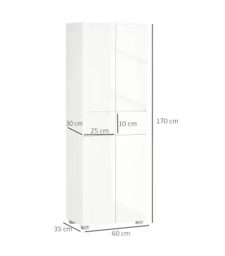 Aparador Alacena de Cocina Mueble Auxiliar con 4 Puertas 2 Cajones y Estantes Ajustables 60x35x170 cm Blanco