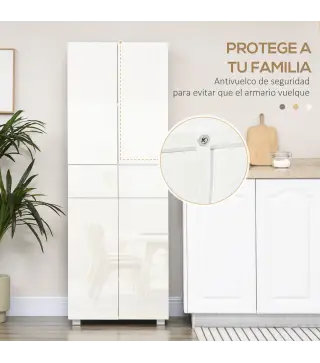 Aparador Alacena de Cocina Mueble Auxiliar con 4 Puertas 2 Cajones y Estantes Ajustables 60x35x170 cm Blanco