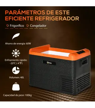 Nevera Portátil Eléctrica 40L Refrigerador de Coche 12V/24V hasta -20℃ con Pantalla LED Táctil 58,7x36,5x43,8cm Negro